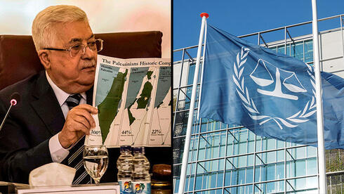 El presidente de la Autoridad Palestina, Mahmoud Abbas; Bandera de la CIJ