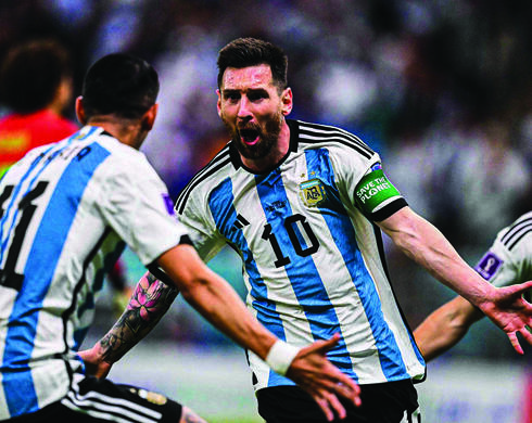 Messi festeja el primer gol contra México por la segunda fecha de la Copa del Mundo en Catar. (AFP) Messi festeja el primer gol contra México por la segunda fecha de la Copa del Mundo en Catar.