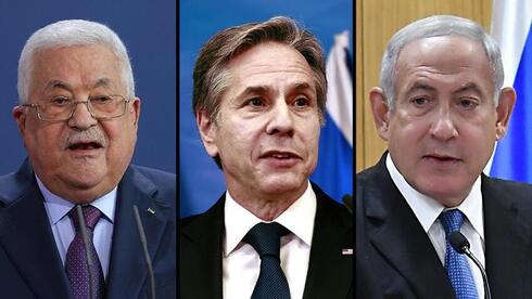 Mahmoud Abbas, Antony Blinken, Benjamín Netanyahu. 