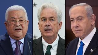 El presidente de la AP, Abbas, el director de la CIA, Burns, y el primer ministro de Israel, Netanyahu.