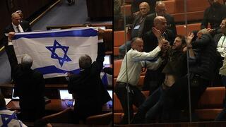 Disturbios en el recinto de la Knesset antes de la votación. 