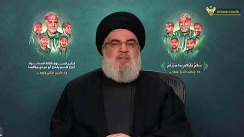 Sayyed Hassan Nasrallah, líder de Hezbolá, durante su discurso televisado. 