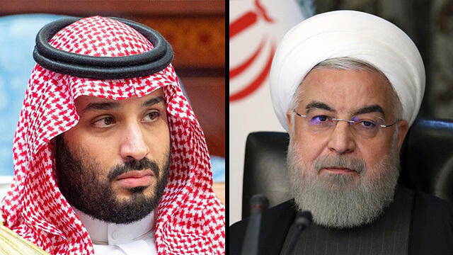 El príncipe heredero de Arabia Saudita, Mohamed bin Salmán, y el presidente iraní, Hasán Rouhaní.