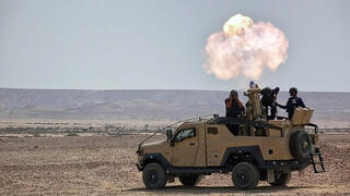Un sistema de munición de mortero de Elbit Systems montado en un vehículo 4x4, 15 de mayo de 2023.