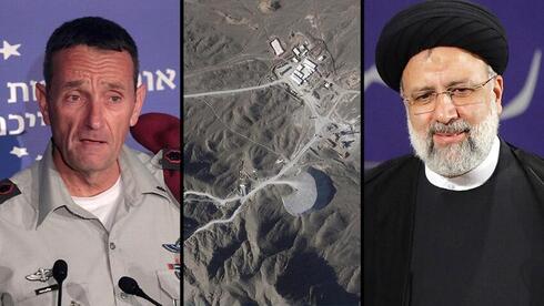 Herzi Halevi, la instalación nuclear de Natanz y el presidente de Irán, Ebrahim Raisi. 