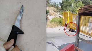 El cuchillo que portaba el terrorista que se infiltró por debajo de una reja, como muestra la imagen de una cámara de seguridad. 