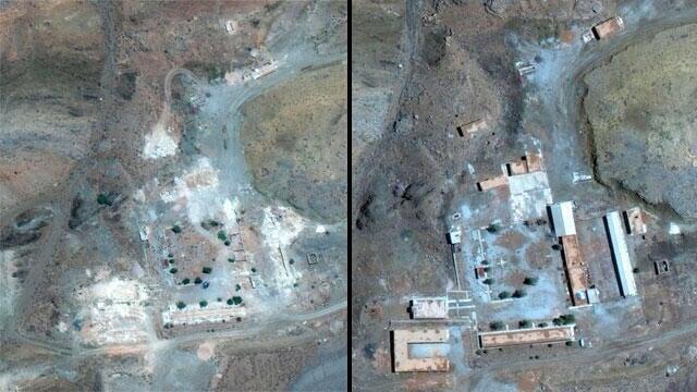 Instalación nuclear iraní de Marivan antes y después de la destrucción de zonas de la misma.