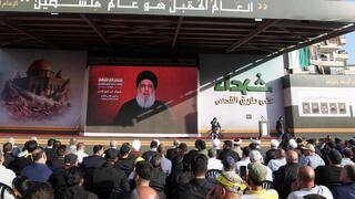 Activistas de Hezbolá durante el último discurso de Hassan Nasrallah. 