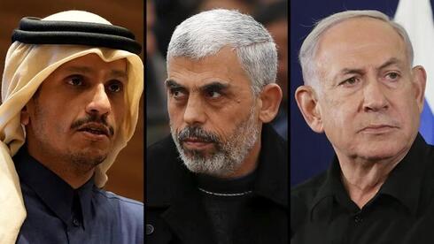 El primer ministro de Catar, el líder de Hamás y el primer ministro de Israel. 