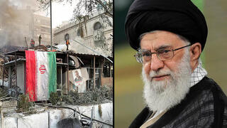 El complejo atacado en Damasco y el líder iraní Alí Khamenei. 